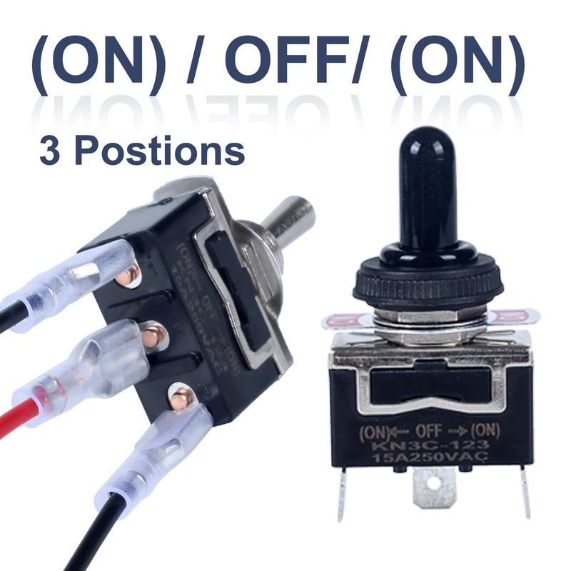 DMWD Momentary Heavy Duty Toggle Switch 30A 12VDC 20A 120V Marine SPDT 3 Pins 3 Positions (ON)-Off-(ON) Self-Reset Switch with Waterproof Boot Cap and pre-Wired Cables for Auto Car Truck Boat 2Pcs - Image 5